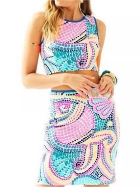 Lilly Pulitzer Pink Turquoise Mosaic Print Midi Dress